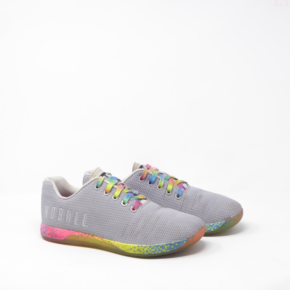 NOBULL Womens Gum Outwork Training Shoes Grey Rainbow Pixel Sole Size 8